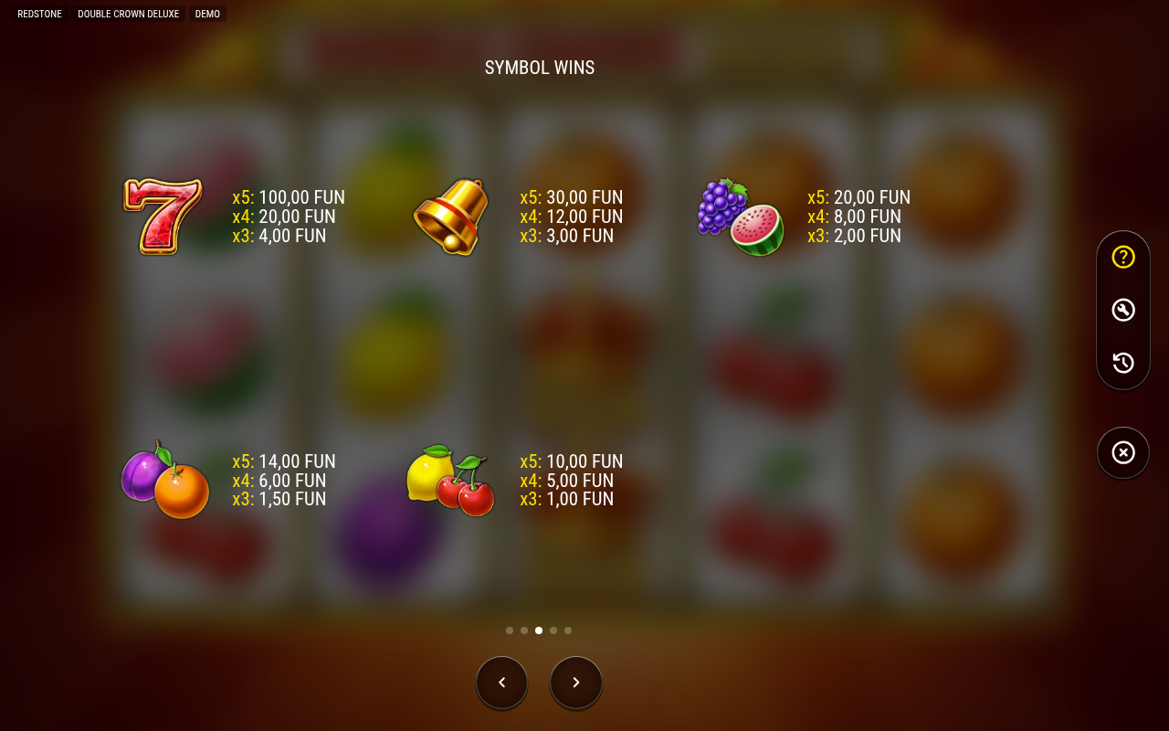 Double Crown Deluxe information screen