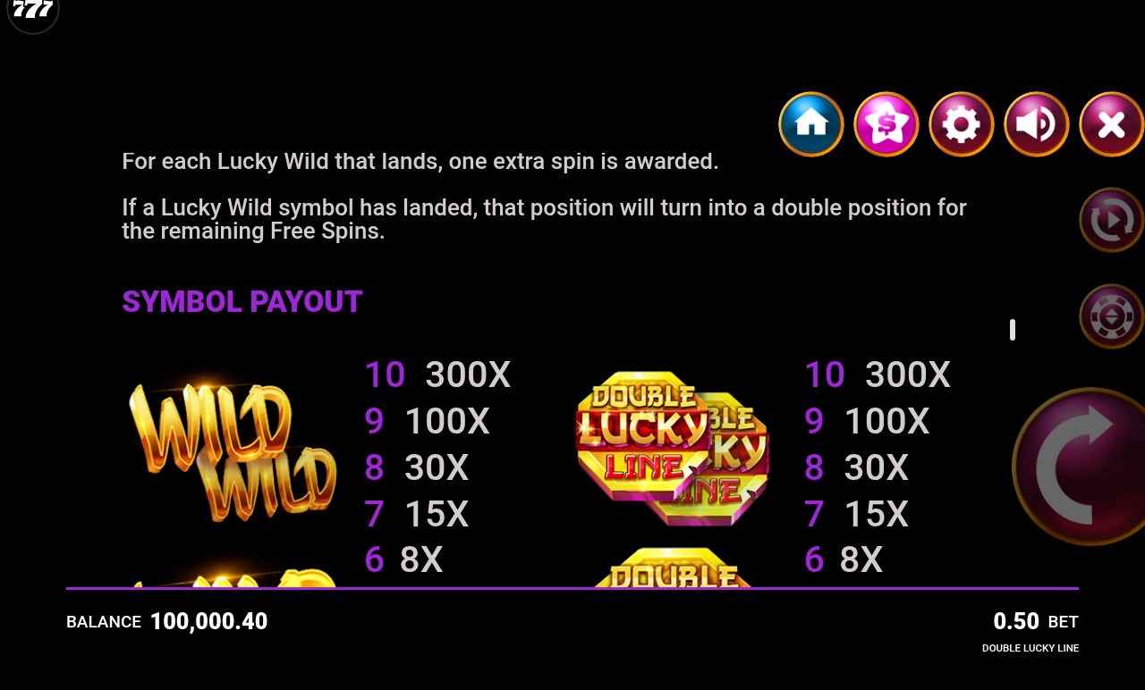 Double Lucky Line information screen
