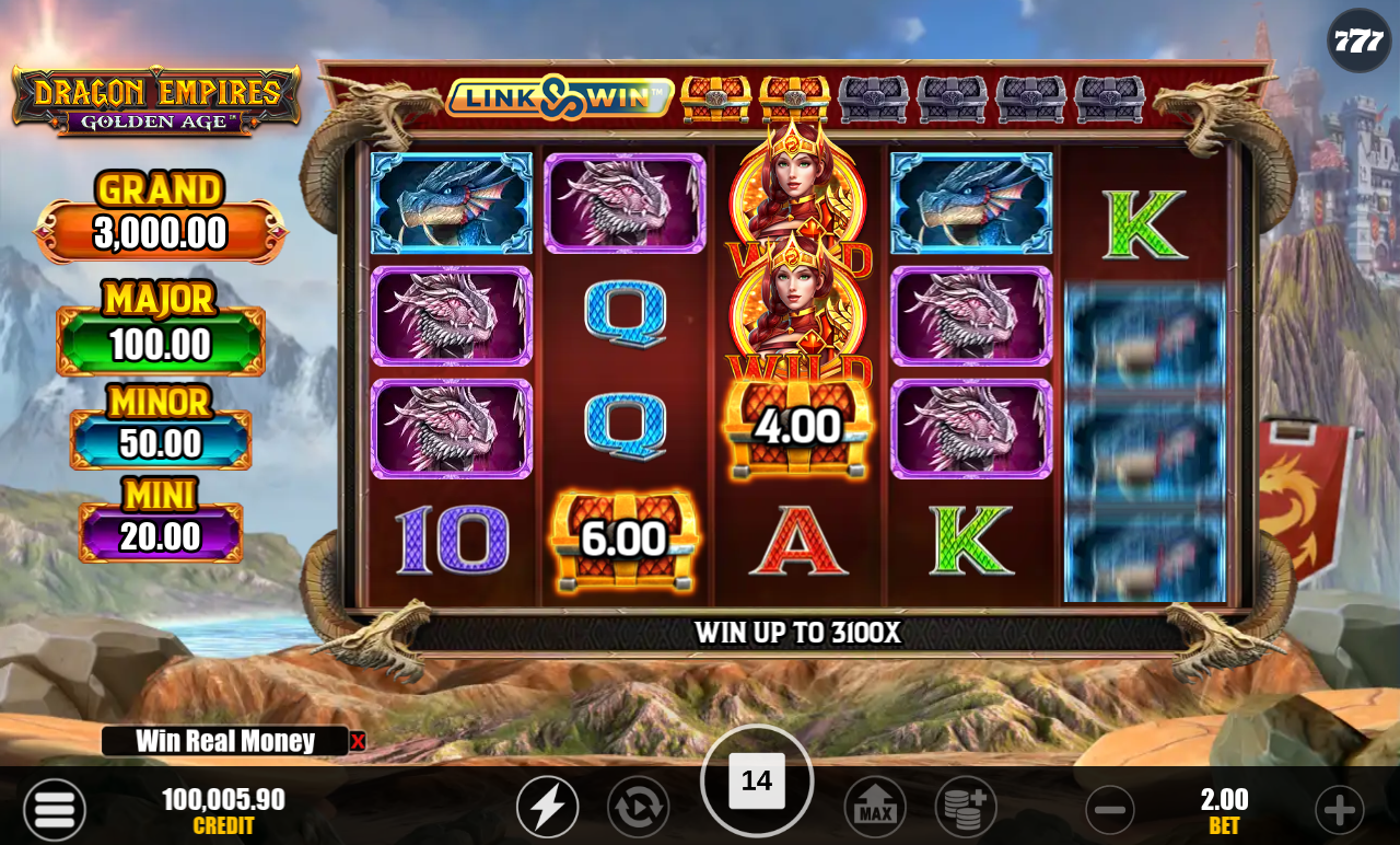 Dragon Empires Golden Age gameplay with win values on the reels
