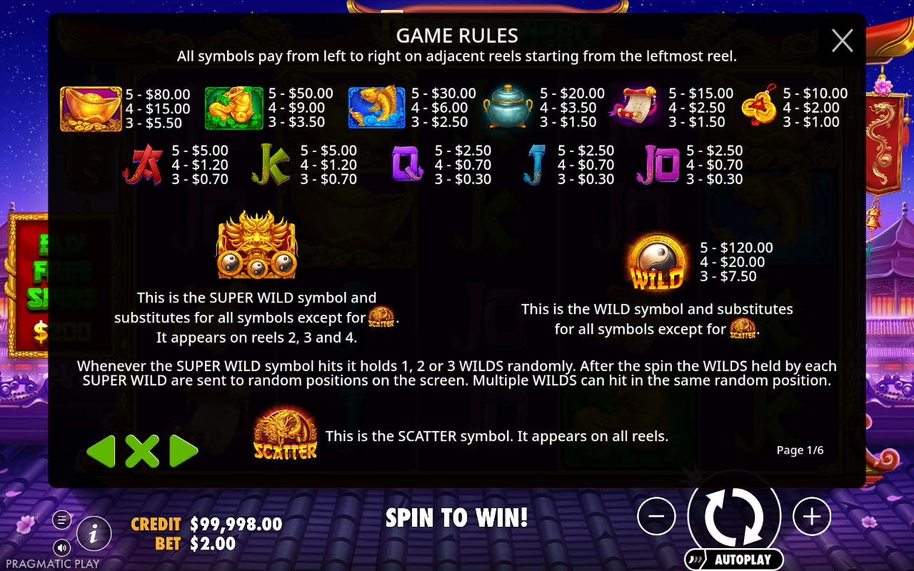 Dragon Hero information screen showing the Super Wild symbol