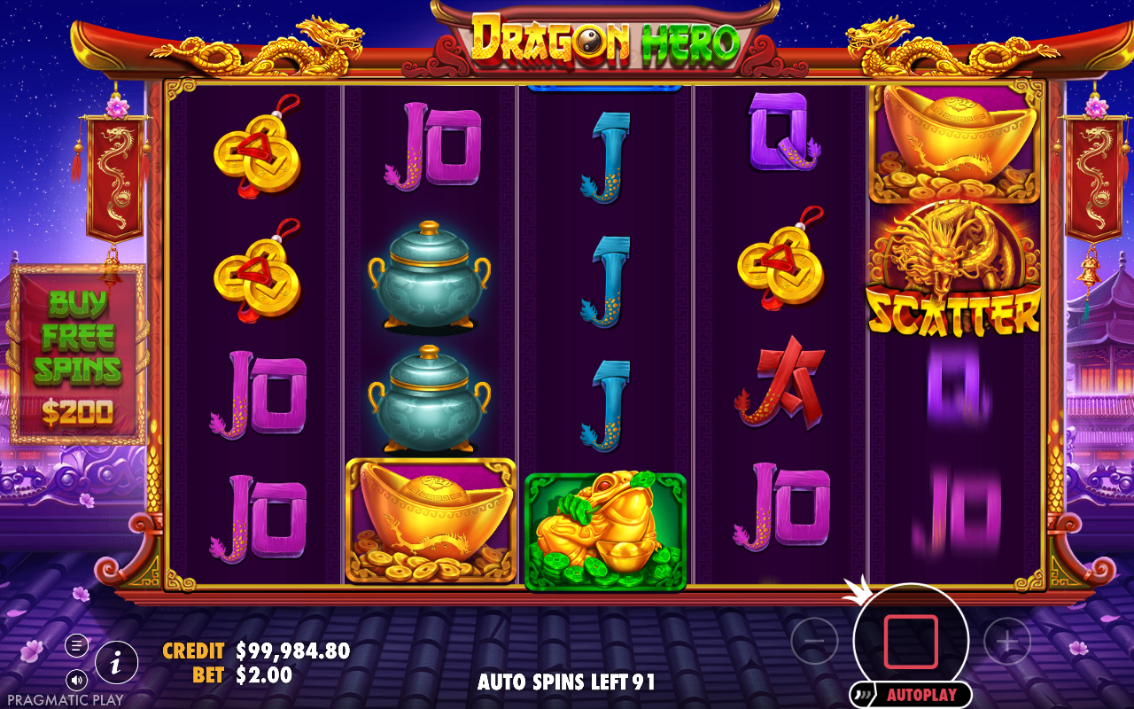 Dragon Hero gameplay showing a scatter symbol