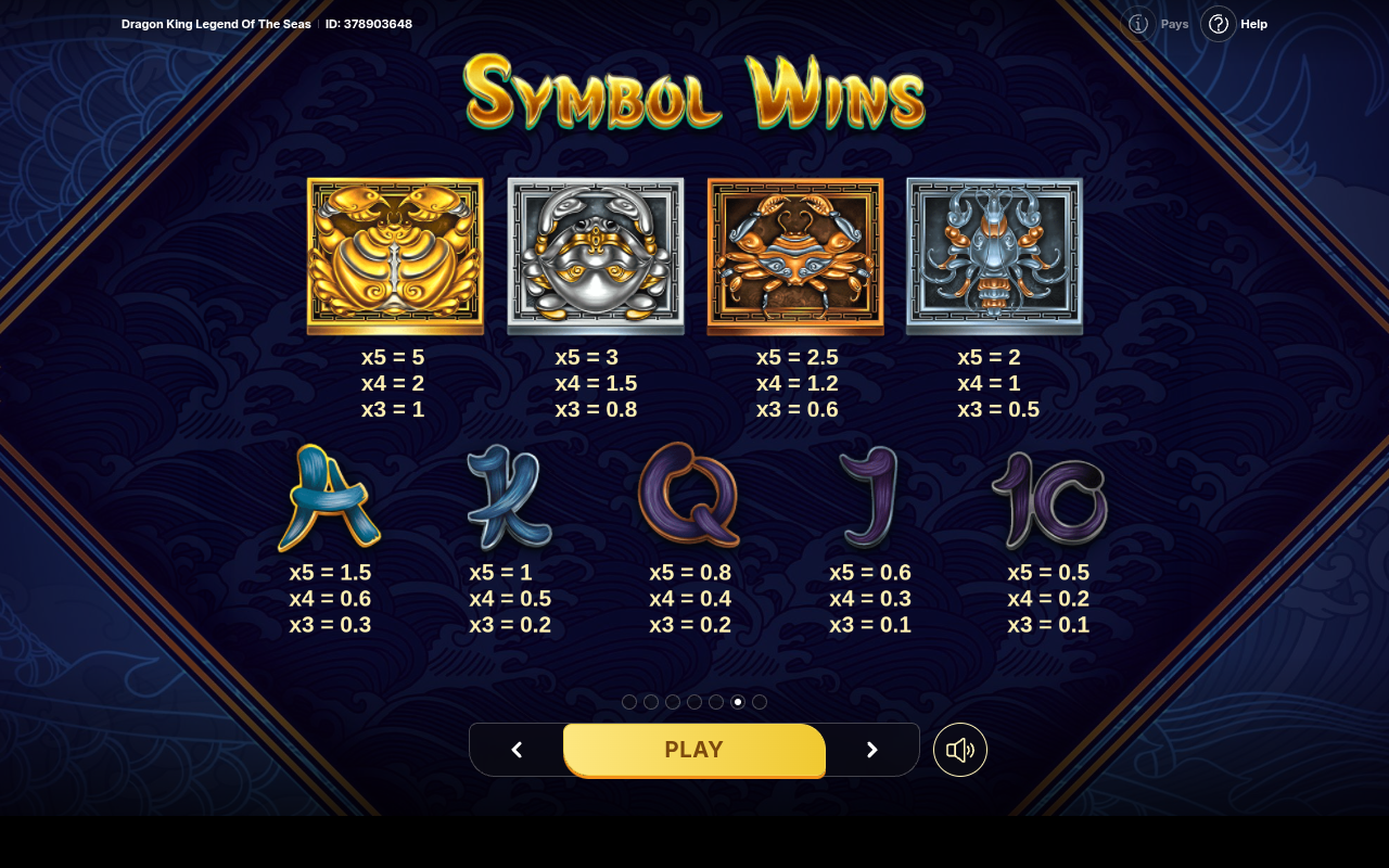 Dragon King: Legend of the Seas information screen