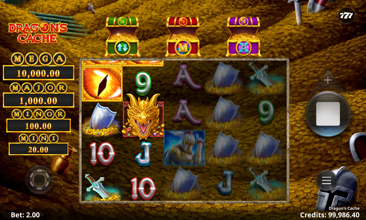 Dragon's Cache gameplay with Gold Dragon and stacked Knight symbols