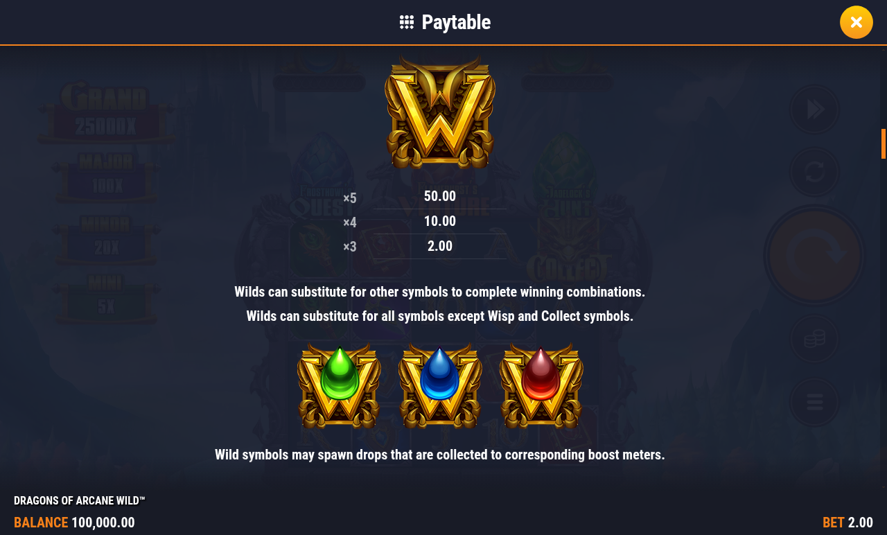 Dragons of Arcane Wild information screen