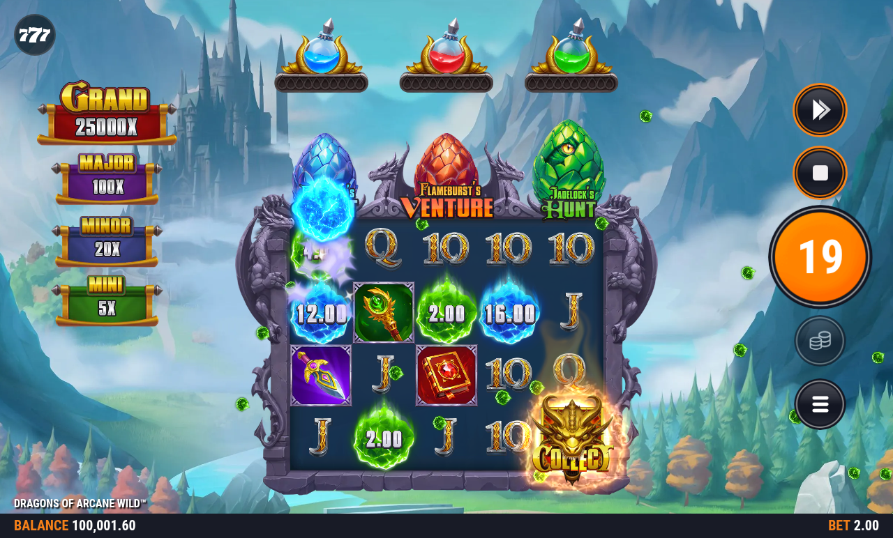 Dragons of Arcane Wild gameplay showing the Collect feature
