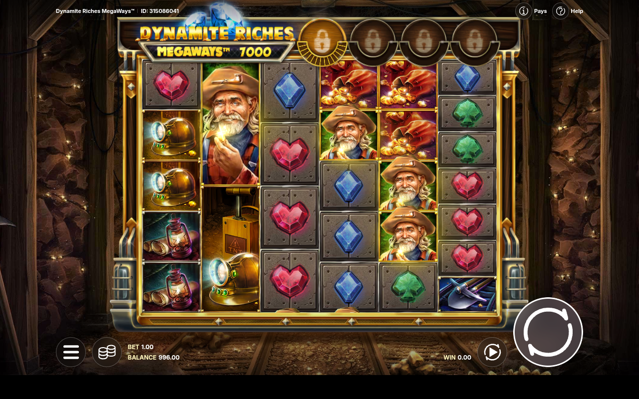 Dynamite Riches Megaways stacked miner symbols
