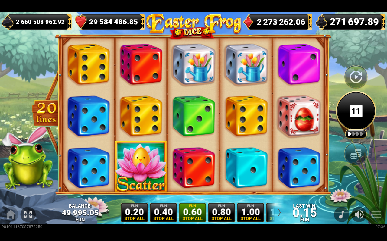 Easter Frog Dice gameplay with expanded wilds