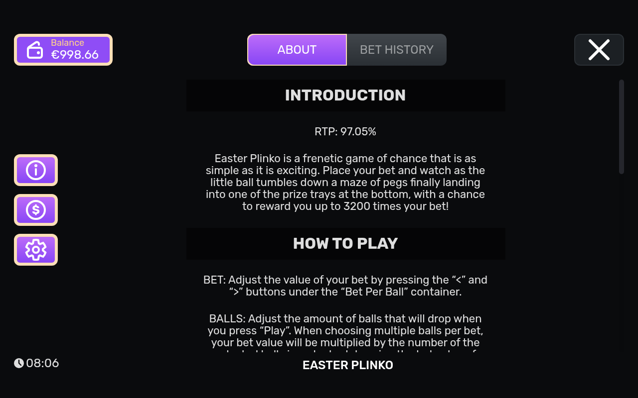 Easter Plinko information screen