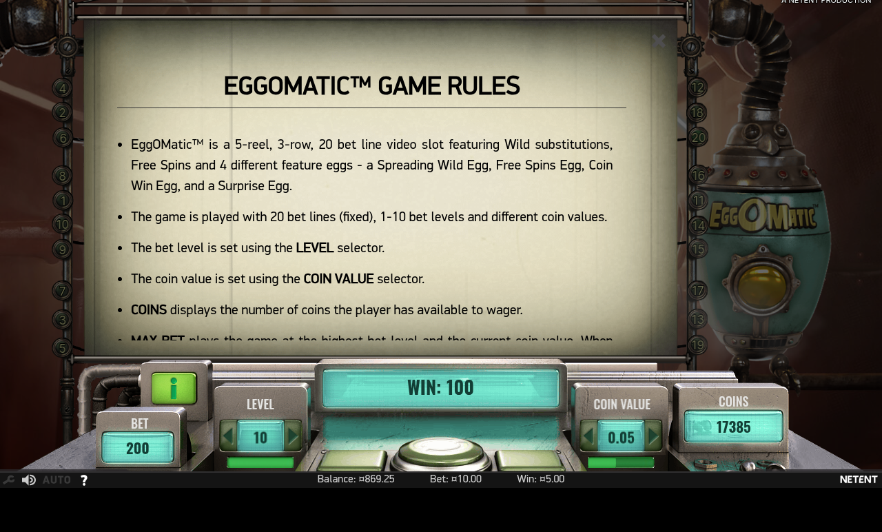 EggOMatic information screen