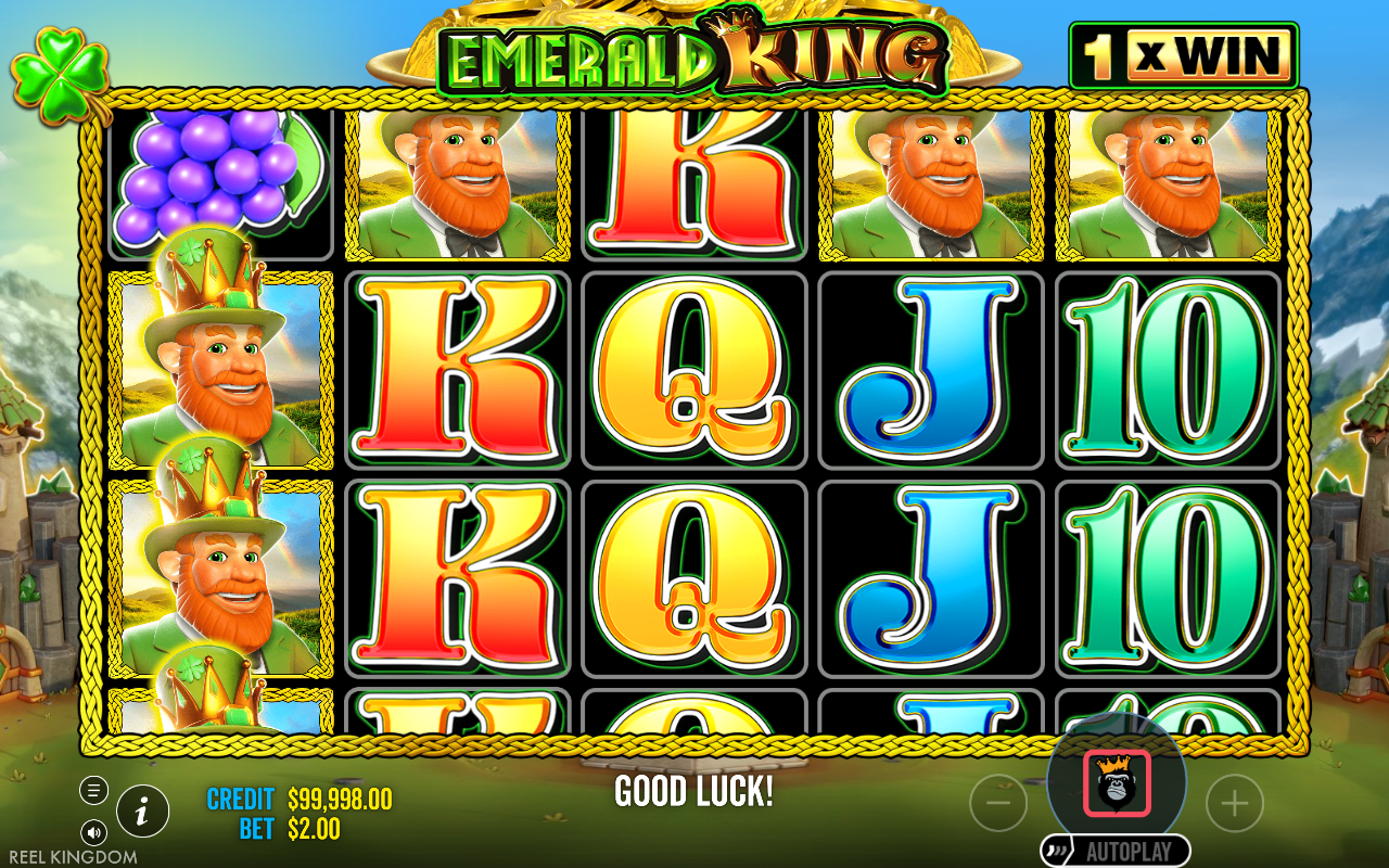 Emerald King base game spin showing the win multiplier