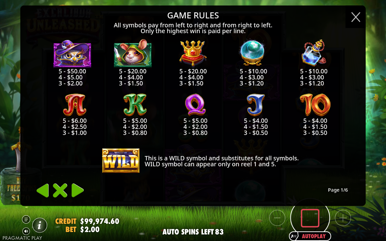 Excalibur Unleashed paylines and symbol rules