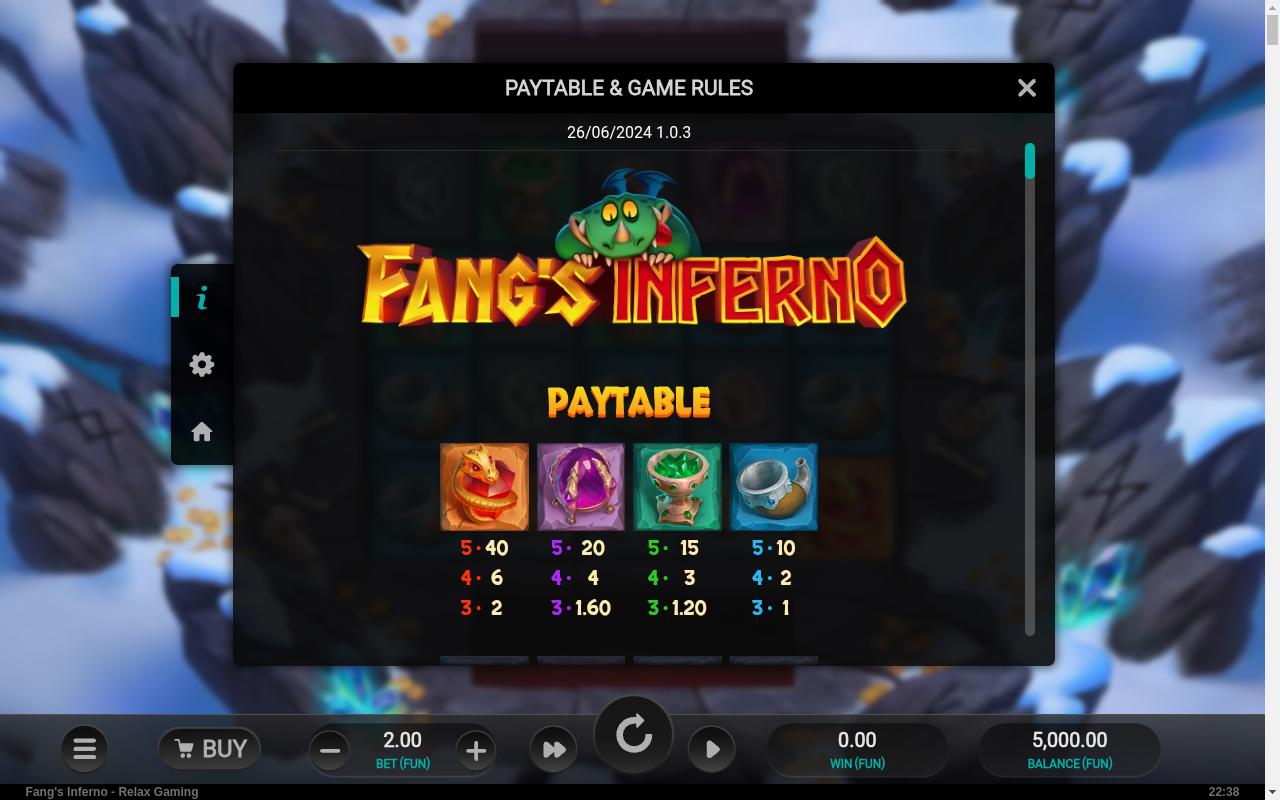 Fang's Inferno information screen