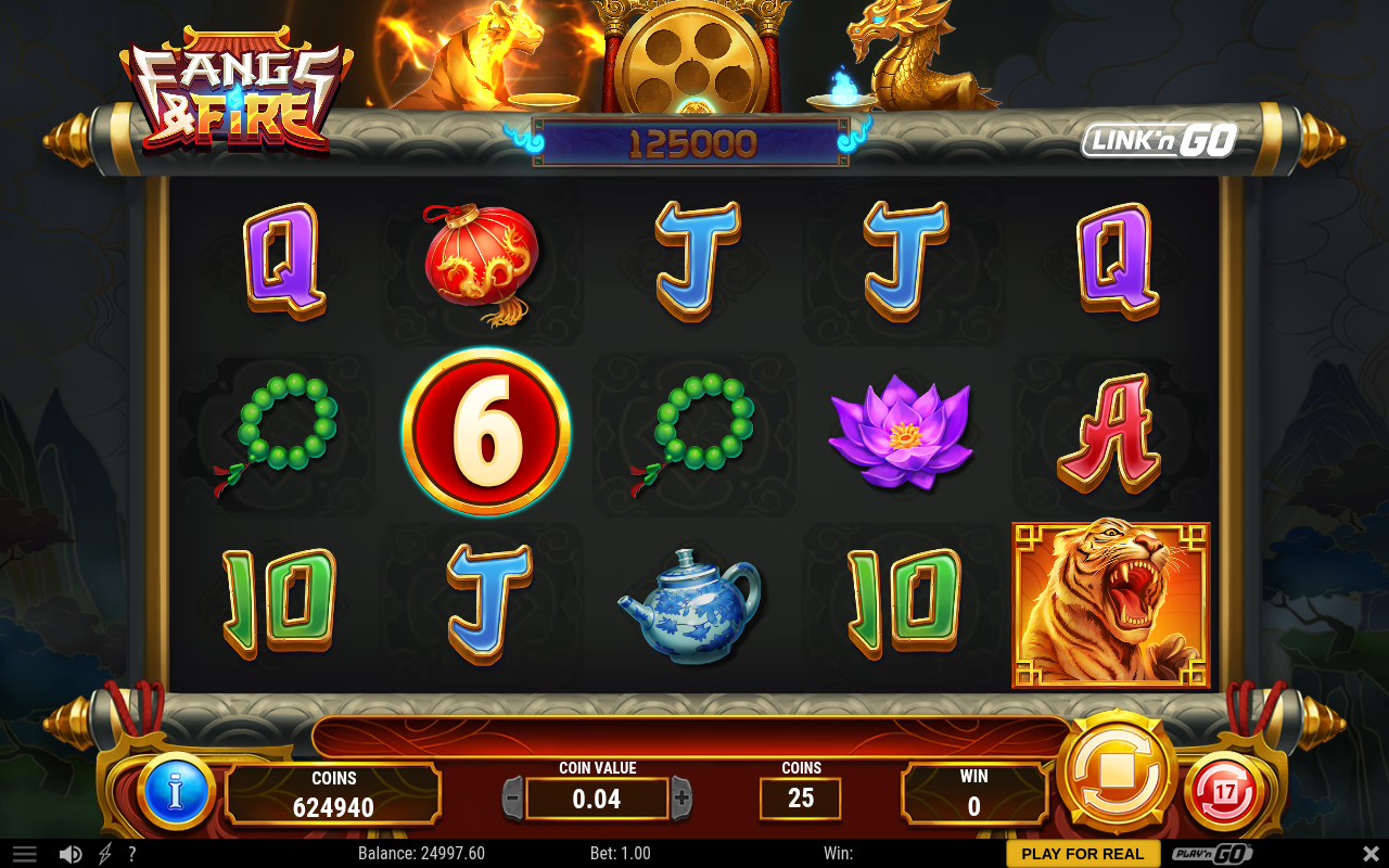 Fangs & Fire gameplay with gong symbols on the reels