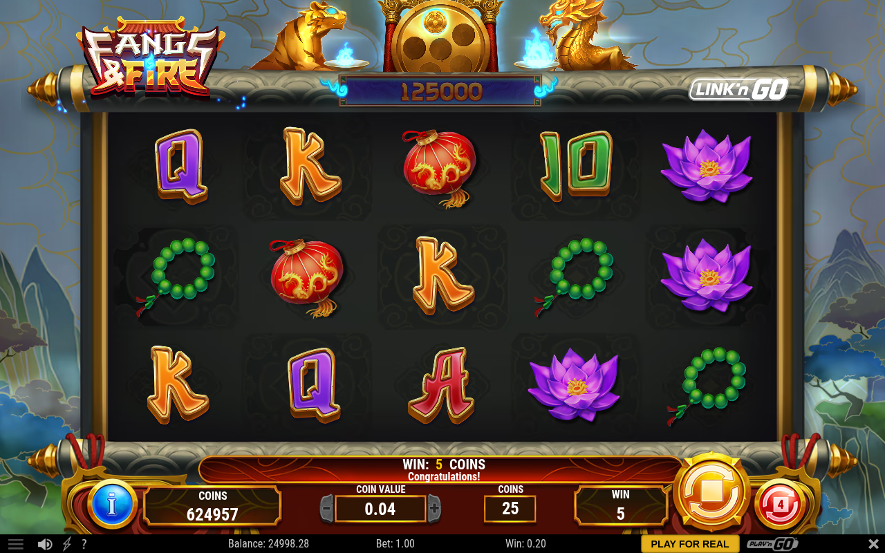 Fangs & Fire gameplay showing a win in the Serpent & Prowler Bonus