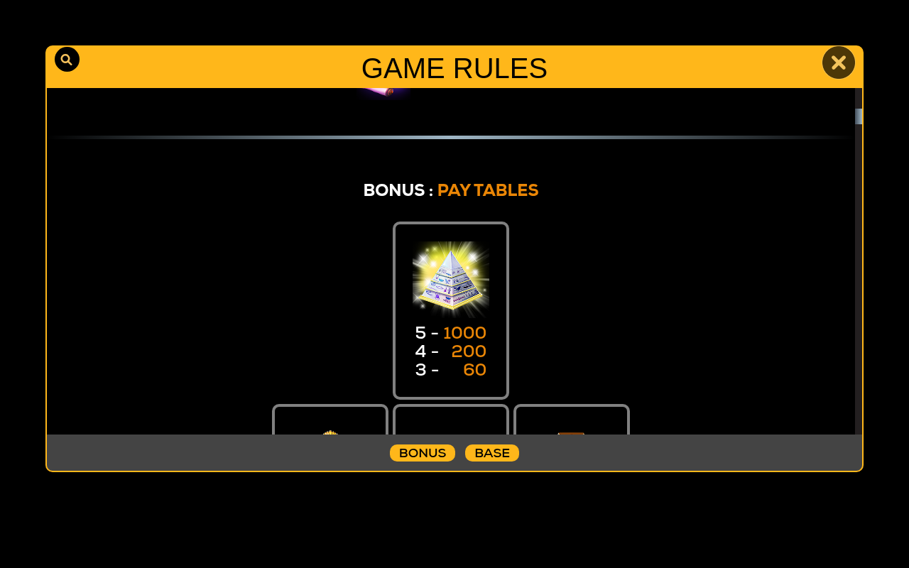 Feather Of The Nile Jackpot information screen
