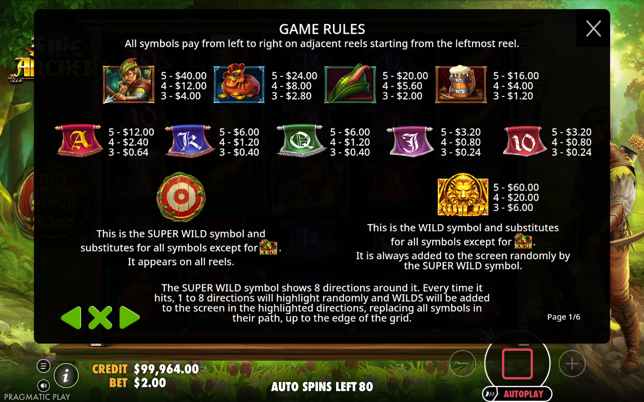 Fire Archer Super Wild information screen
