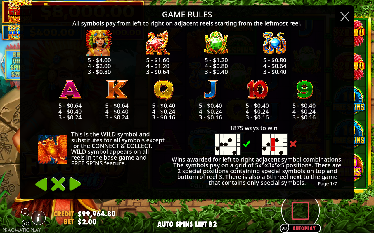 Firebird Spirit information screen