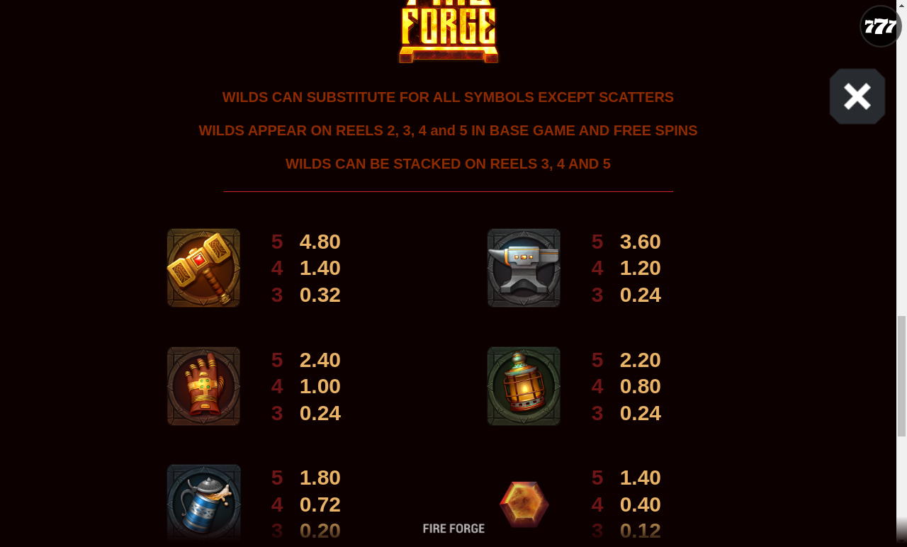Fire Forge information screen