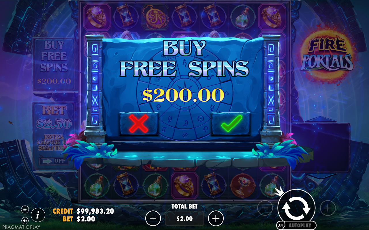 Fire Portals bonus buy menu