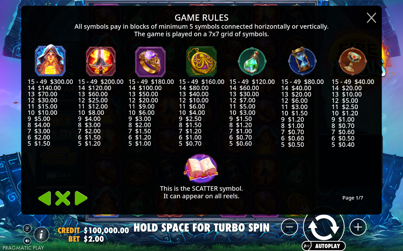 Fire Portals game rules screen
