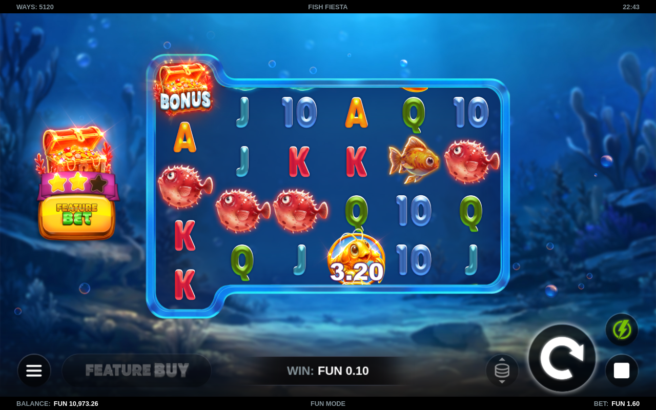 Fish Fiesta gameplay with fish coin symbols