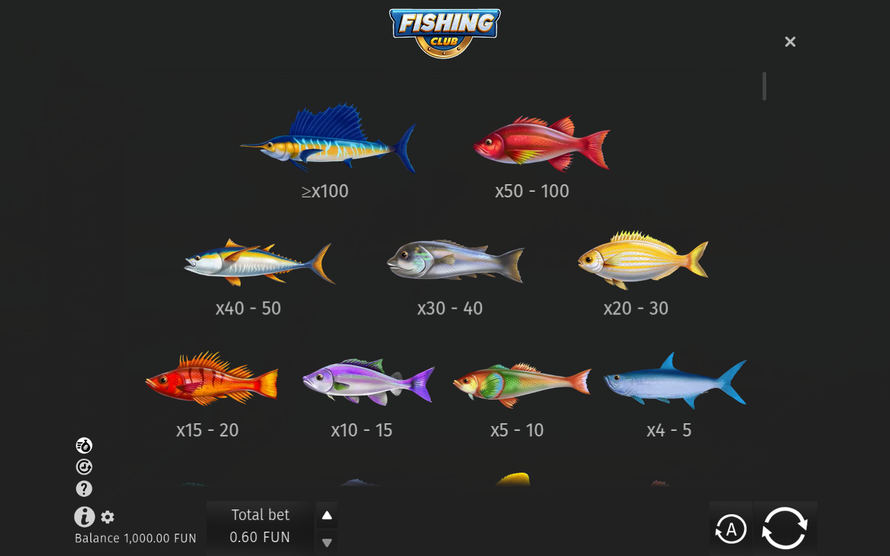 Fishing Club information screen