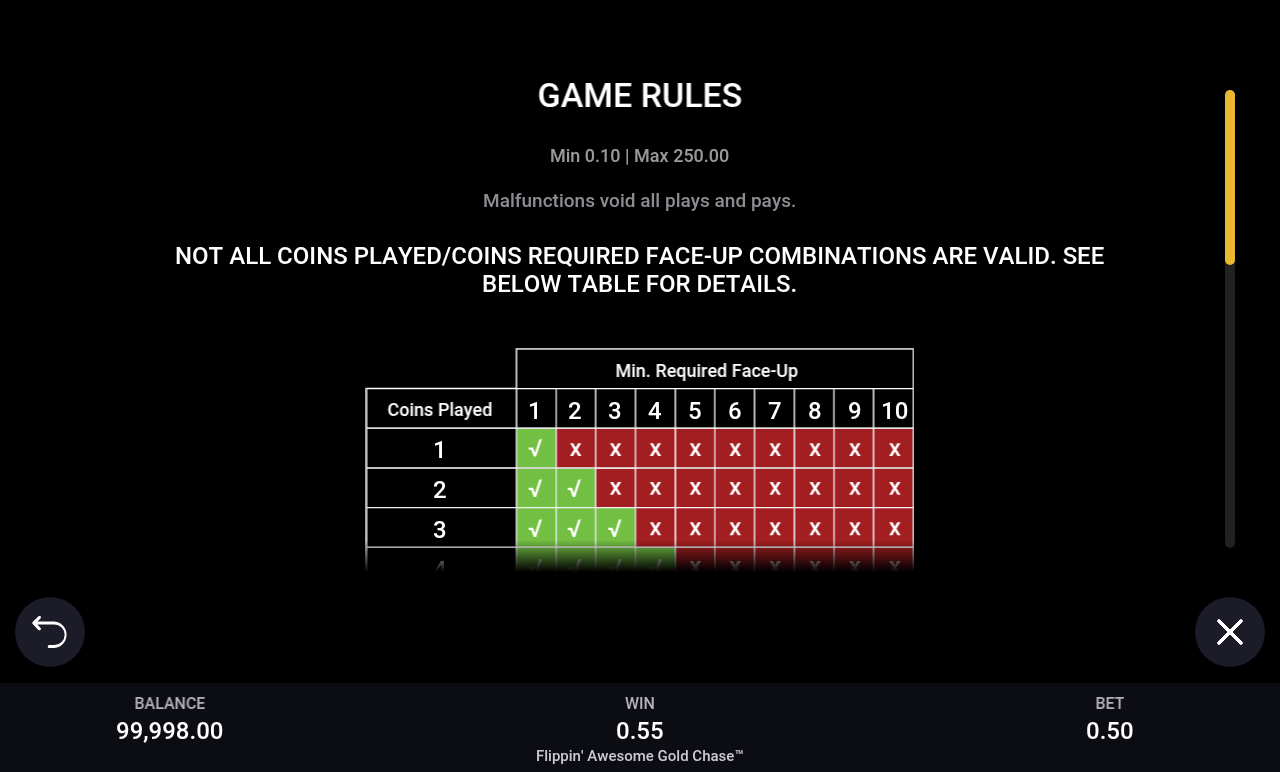 Flippin' Awesome Gold Chase information screen