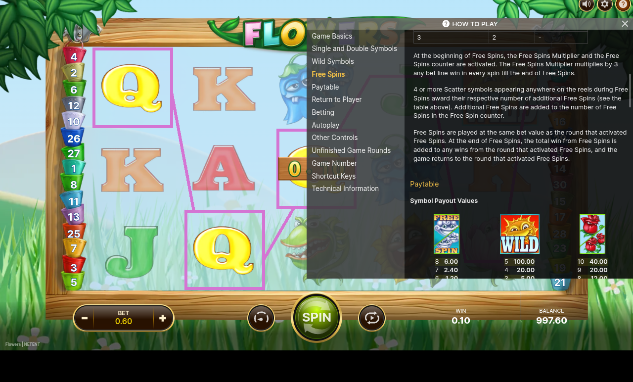 Flowers information screen