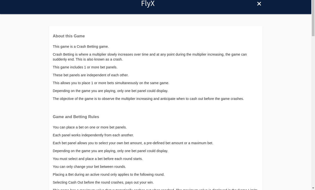FlyX information screen