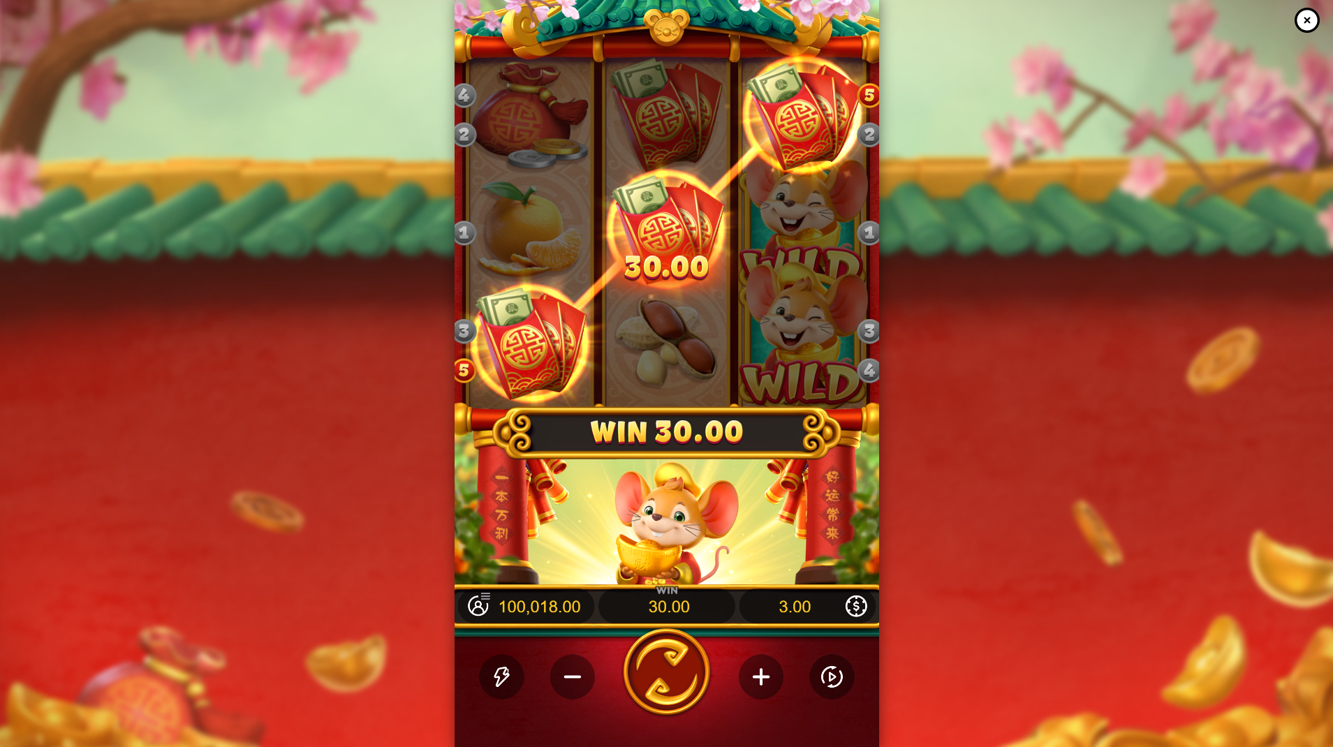 Fortune Mouse offers 5 fixed paylines