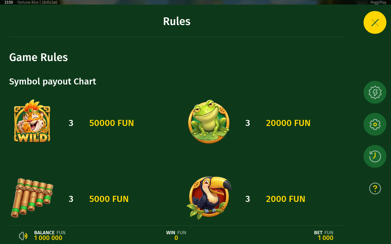 Fortune Rico symbol payout chart