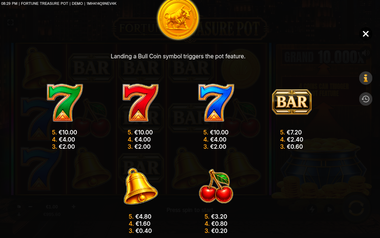 Fortune Treasure Pot information screen