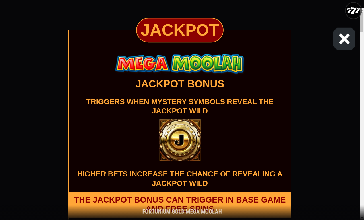 Fortunium Gold Mega Moolah Jackpot Bonus rules