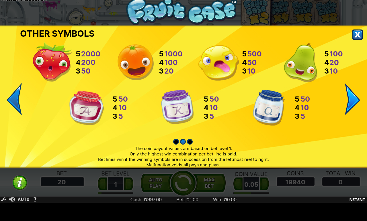 Fruit Case information screen