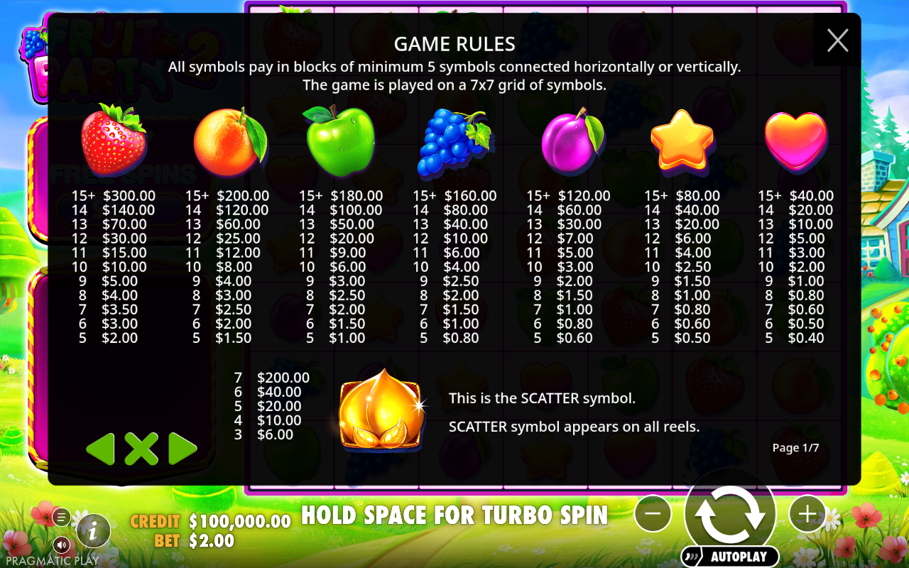 Fruit Party 2 information screen