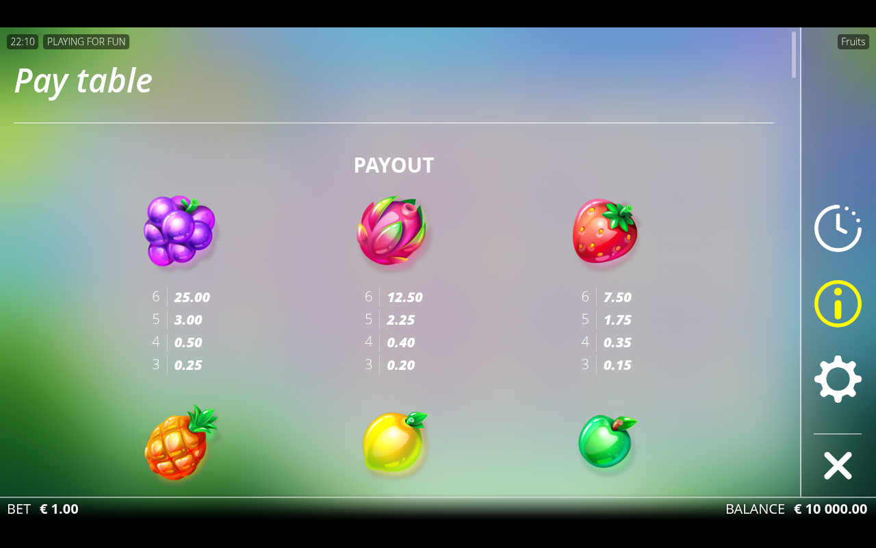 Fruits information screen