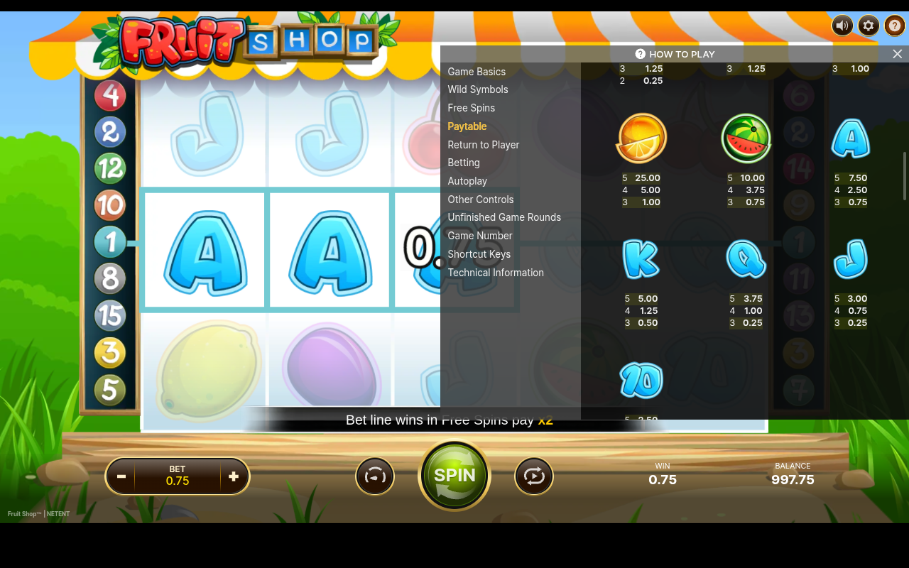 Fruit Shop information screen