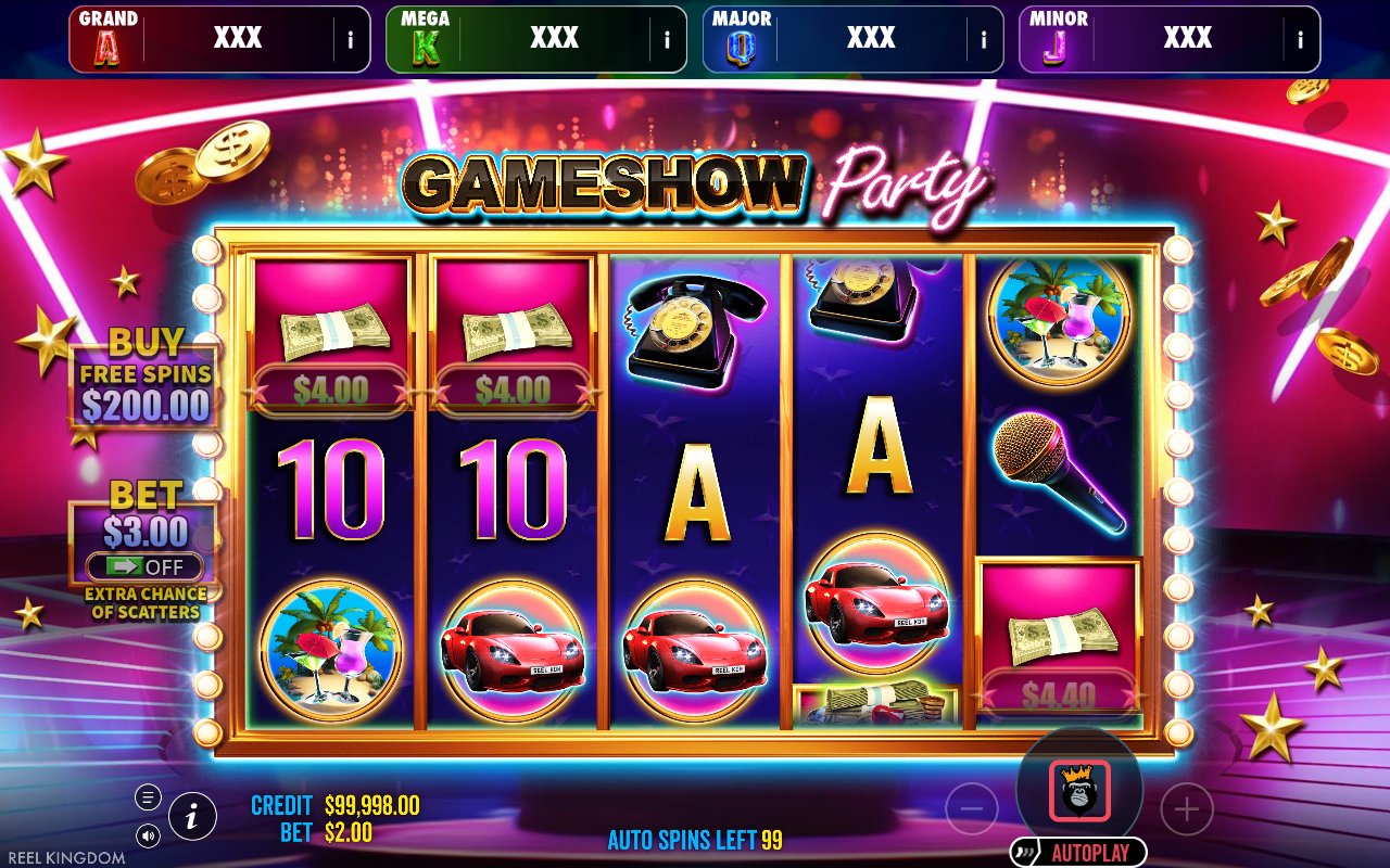 Gameshow Party Jackpot Play gameplay showing cash symbols on the reels