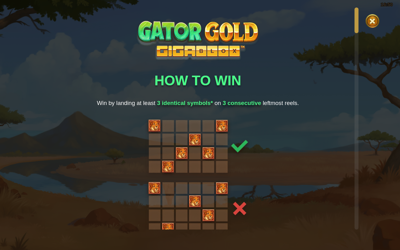 Gator Gold GigaBlox information screen