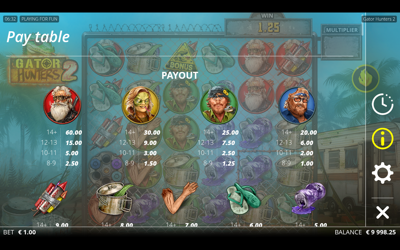 Gator Hunters 2 information screen