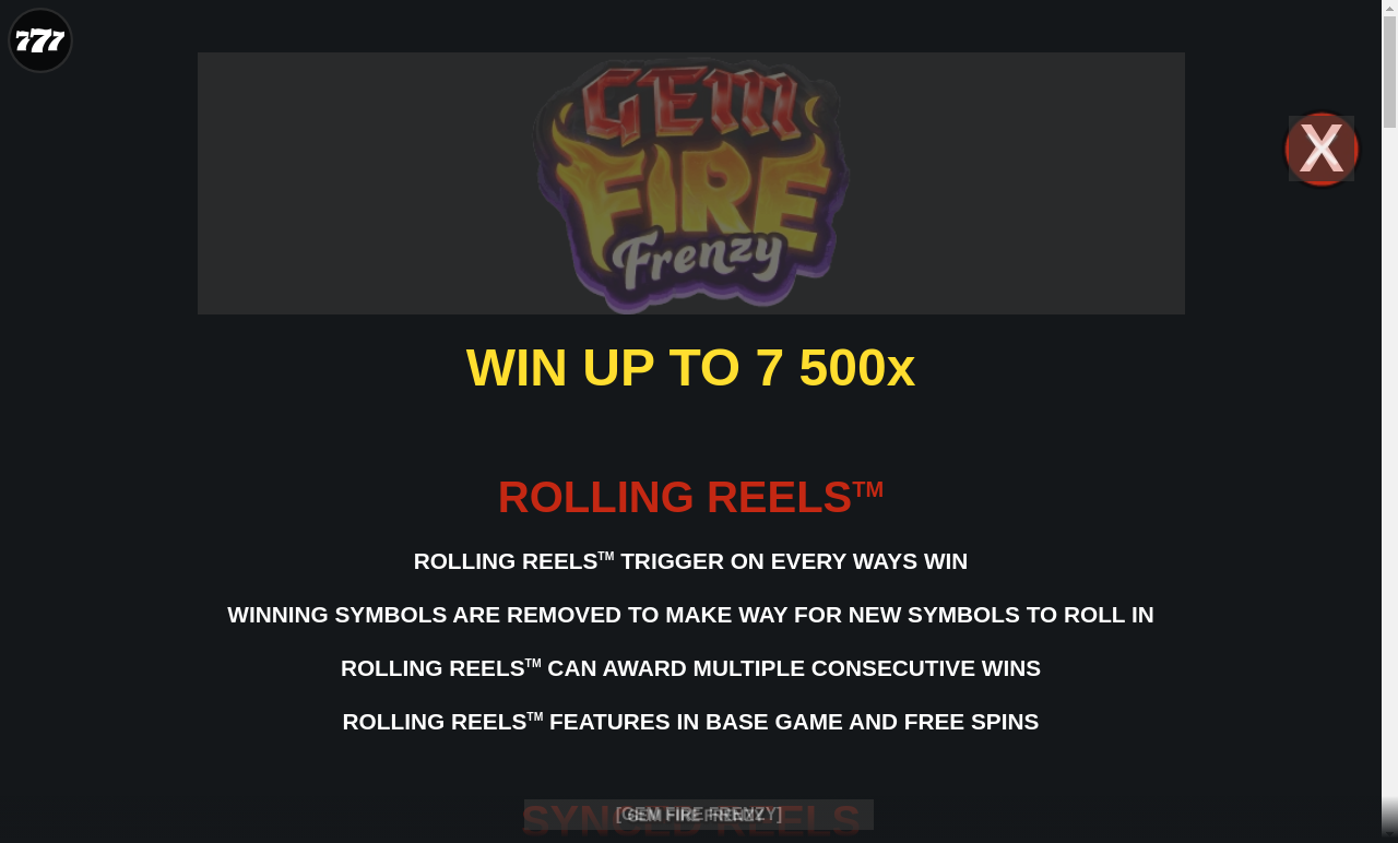 Gem Fire Frenzy information screen