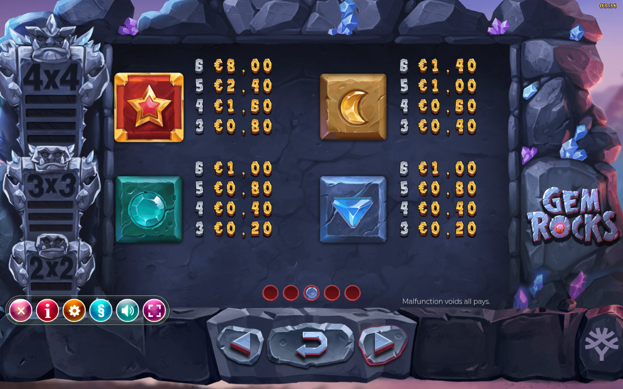 Gem Rocks information screen