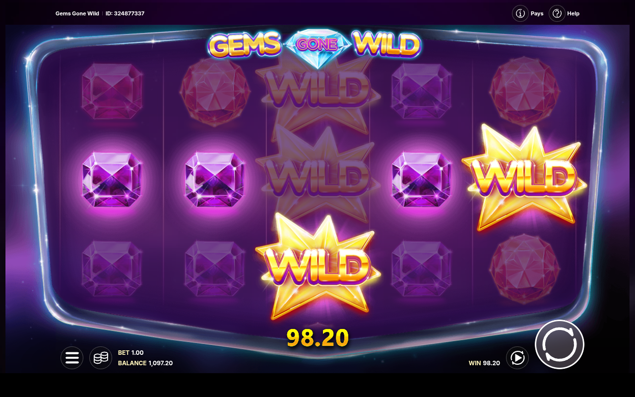 Gems Gone Wild gameplay with locked wilds during a respin