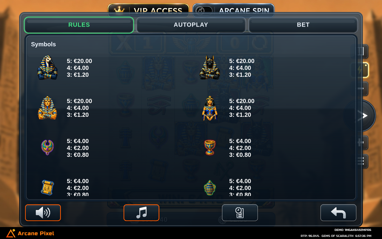 Gems of Scaralith information screen