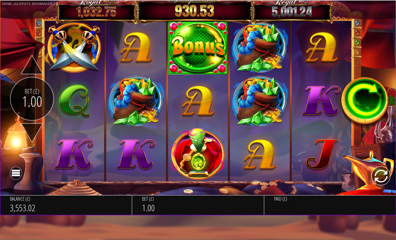 Genie Jackpots Wishmaker Jackpot King bonus round gameplay