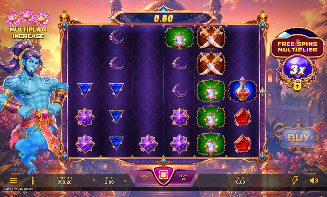 Genie's Fortune Wishes multiplier increase during free spins
