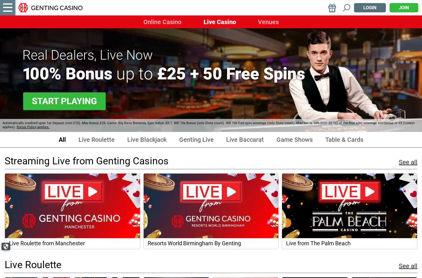 Genting Casino live casino screenshot