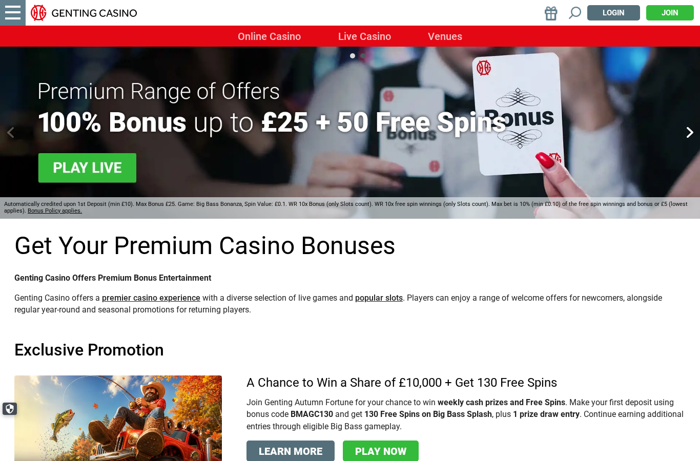 Genting Casino promotions screenshot