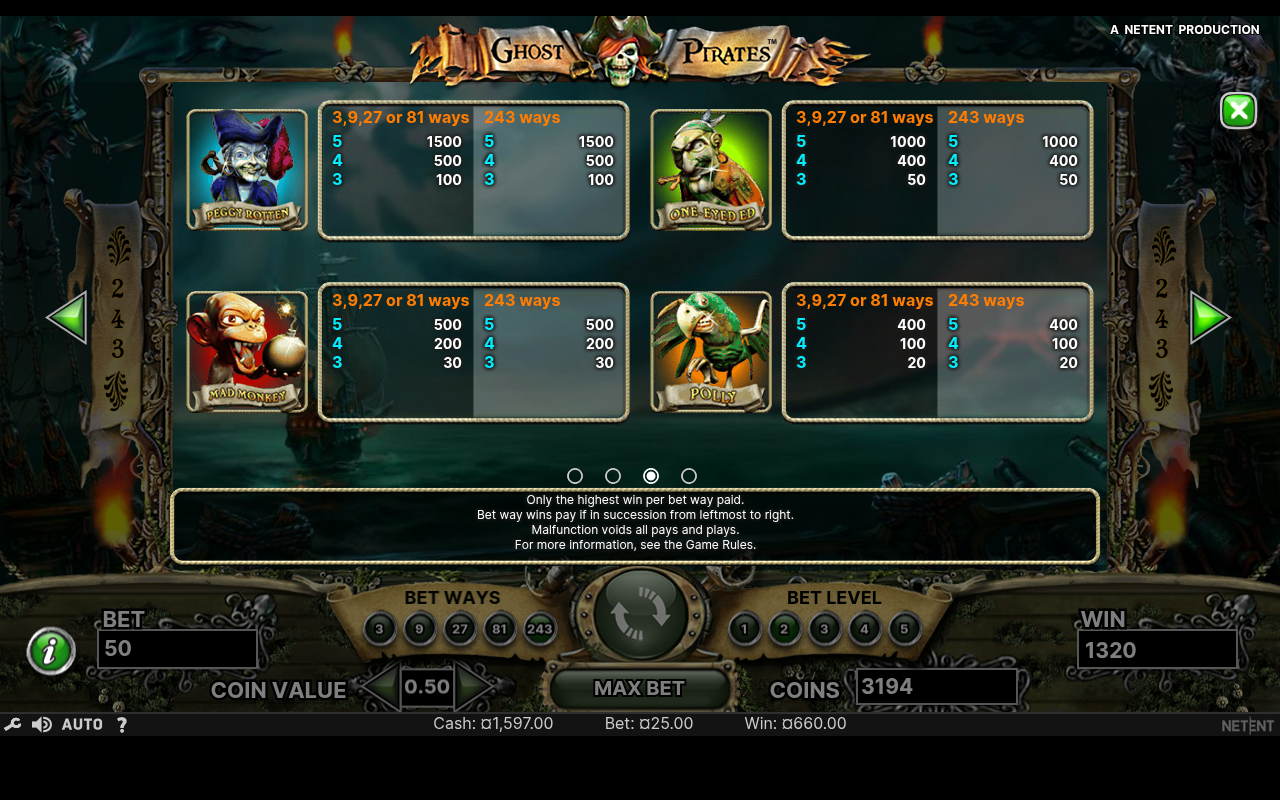 Ghost Pirates information screen