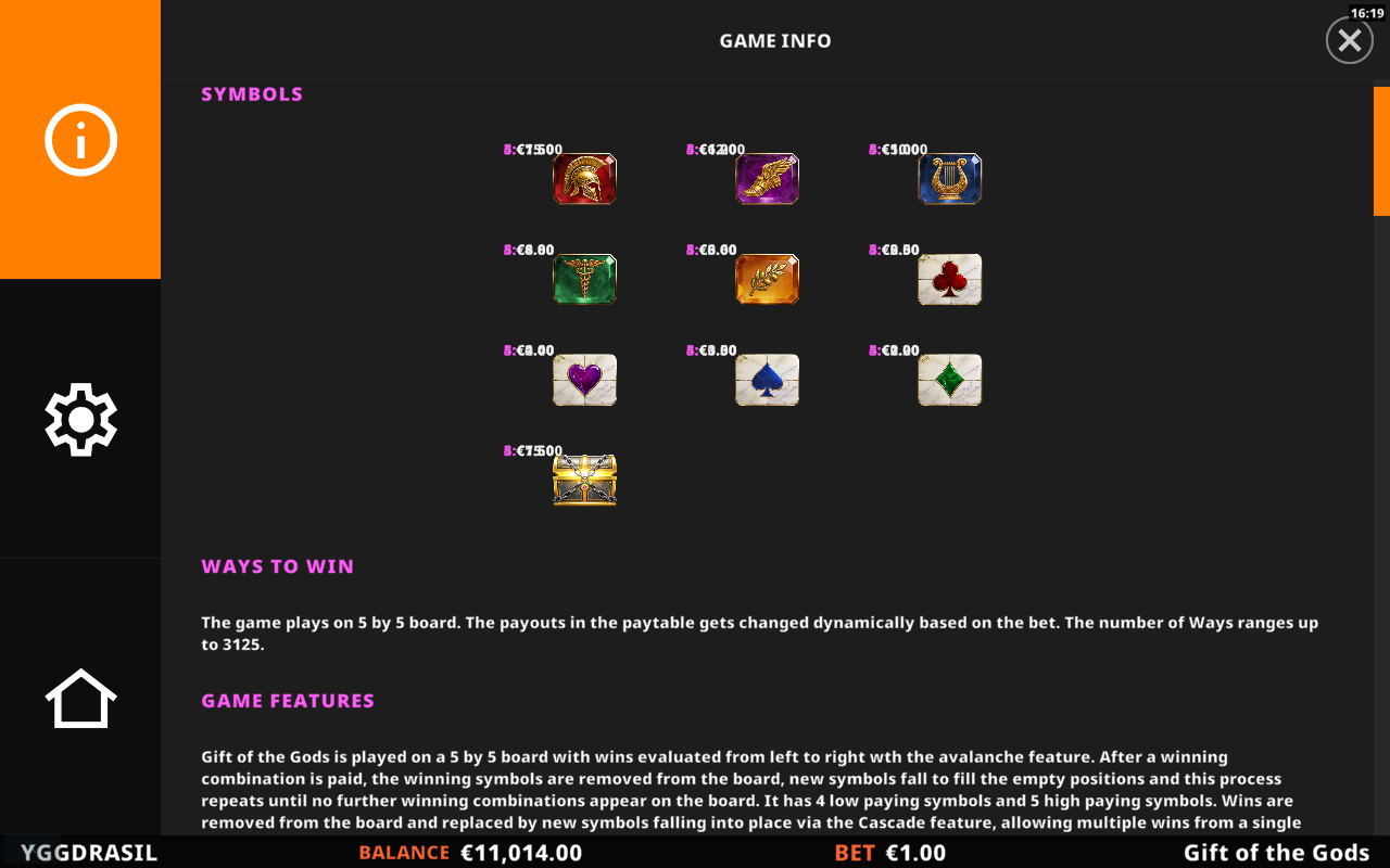 Gift of the Gods Avalanche Feature rules
